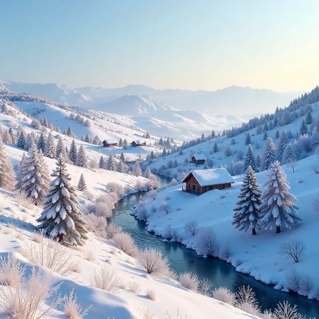 Serene Snow-Covered Hills of Kars, Türkiye