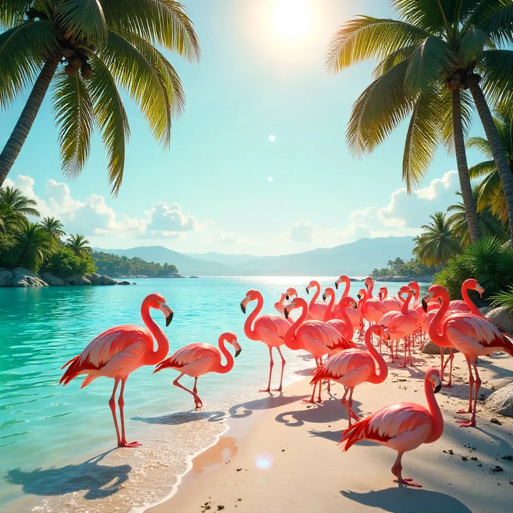 Sunlit Flamingos: Resting Pink Flock