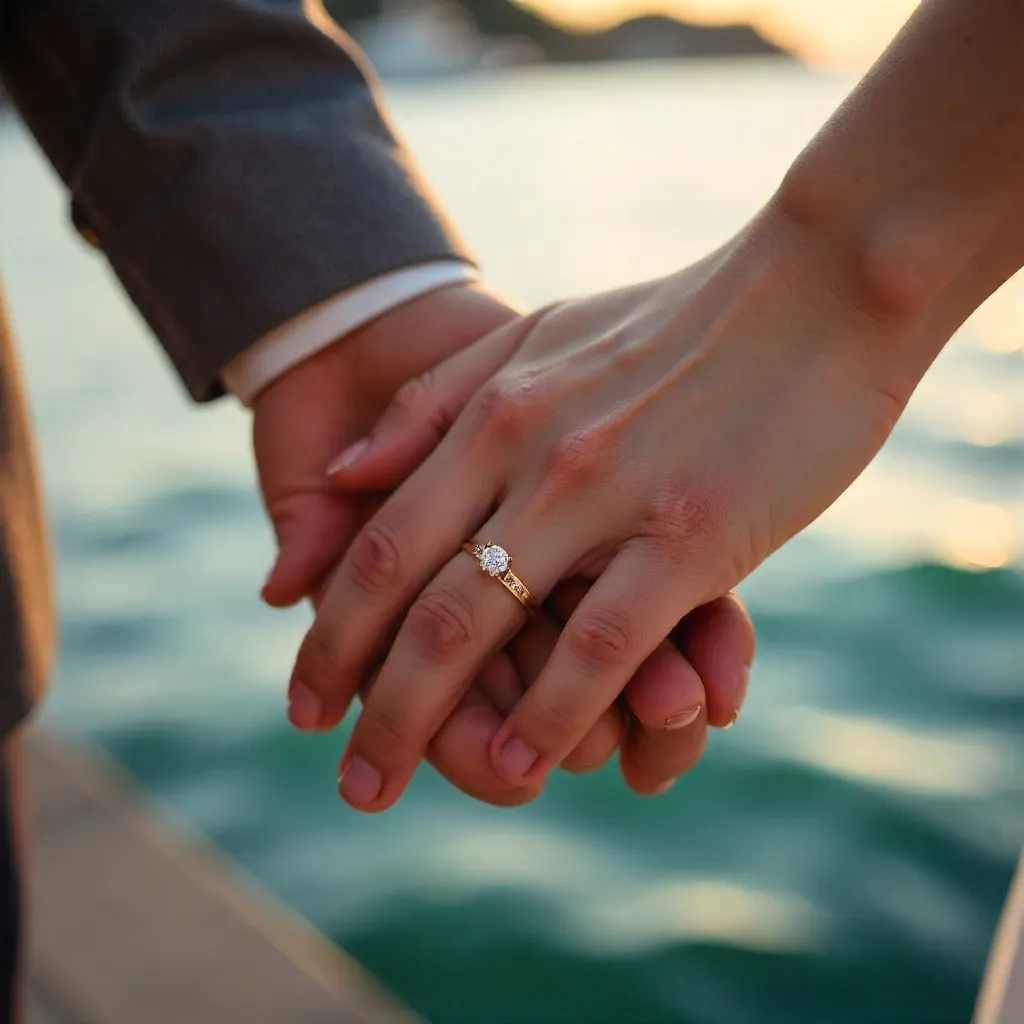 Close-Up of Wedding Rings by the Waterfront