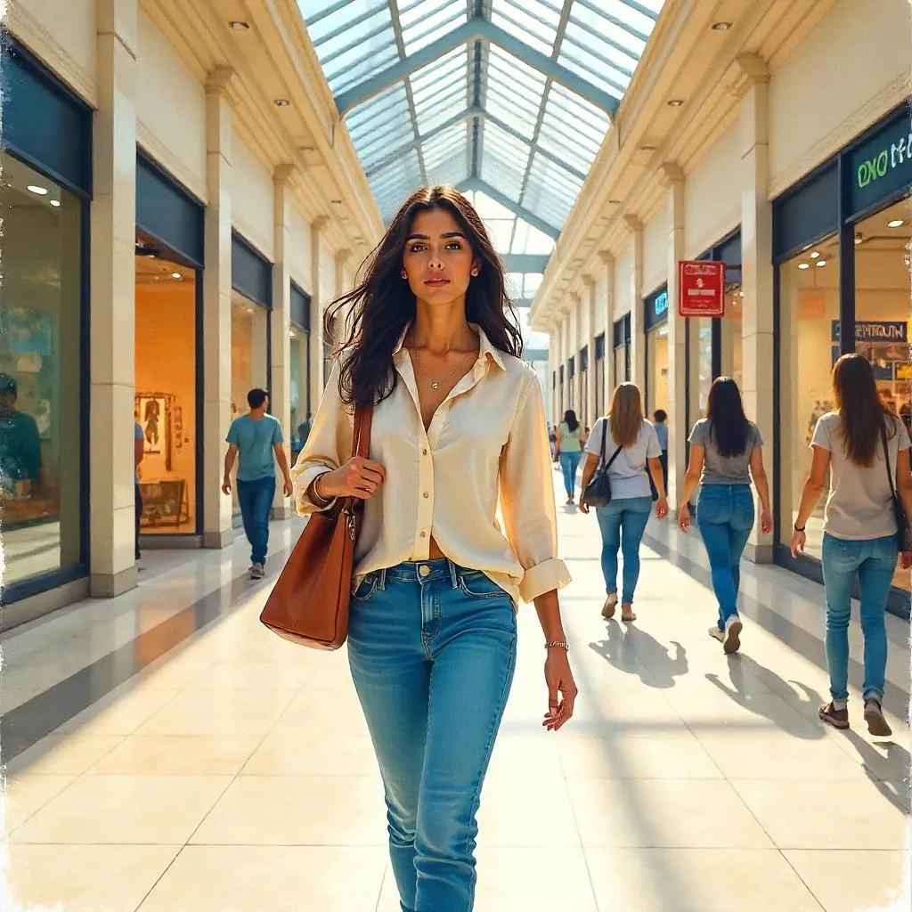 Watercolor Moment: Young Middle Eastern Woman in a Mall