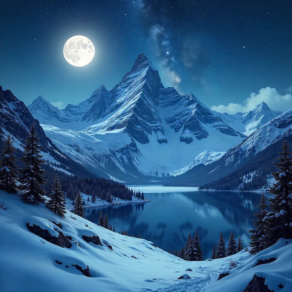 Starlit Snowbound Mountain Range at Night