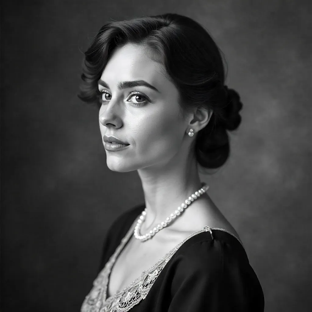 Elegance in Black and White: Vintage Pearl Necklace Portrait
