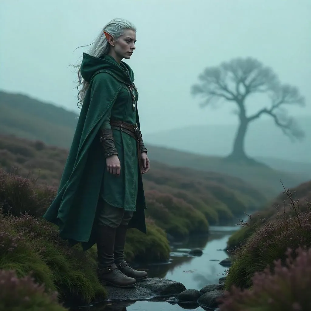 Elf in the Fog-Covered Moor: A 3D Render
