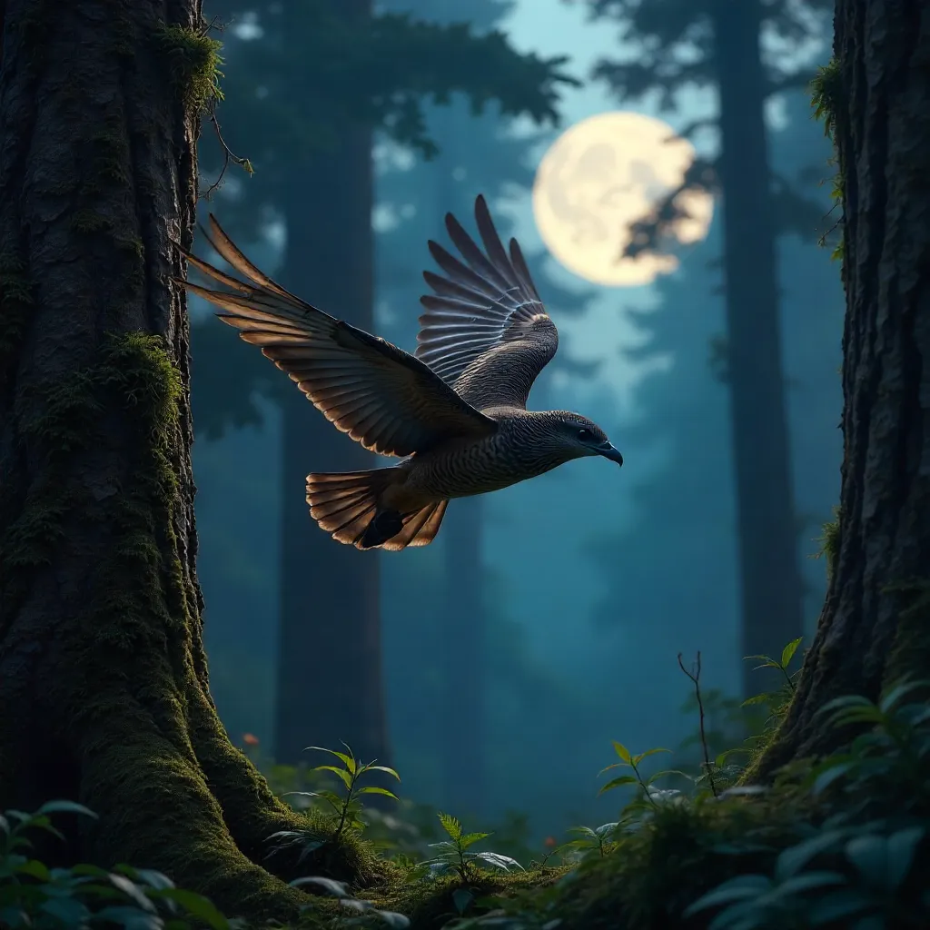 Graceful Indian Nightjar Soaring Through Forest
