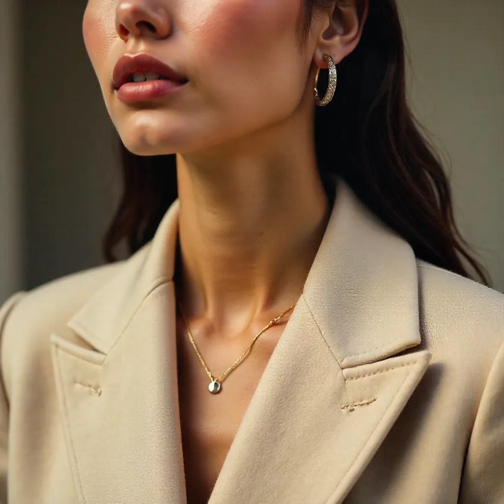 Beige Coat and Minimalist Jewelry Close-Up