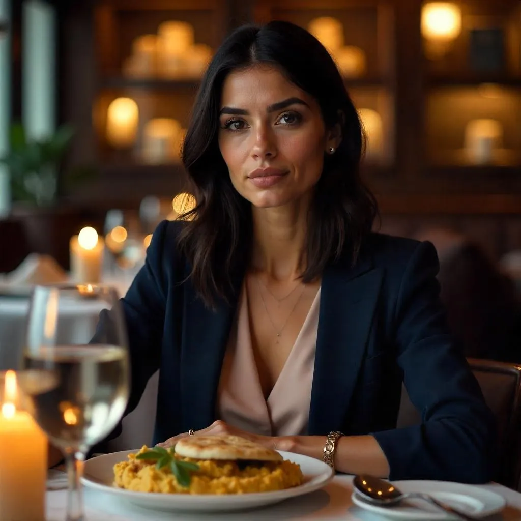 Photorealistic Portrait: Young Middle Eastern Woman in a Restaurant