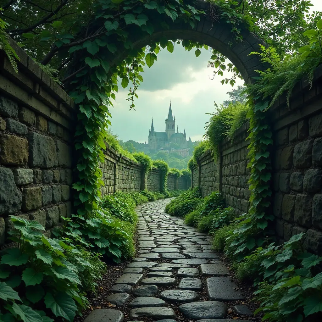 Green Corridor to Distant Cathedral Spires