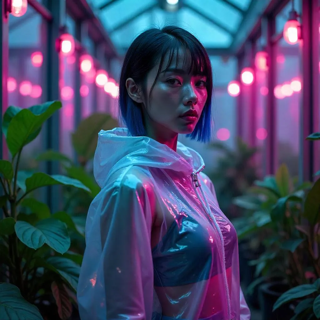 Neon Greenhouse: Cyberpunk Asian Woman