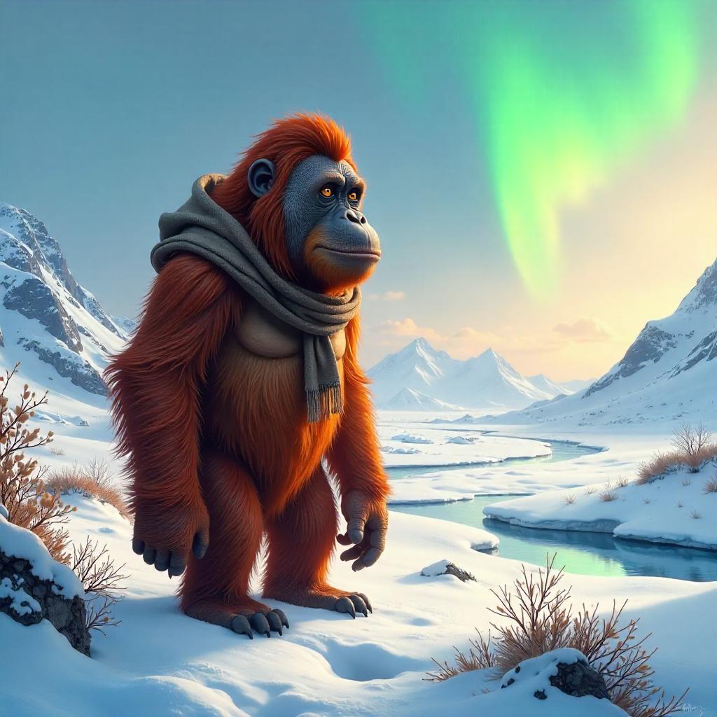 Orangutan in the Tundra: Surreal Digital Art Portrait