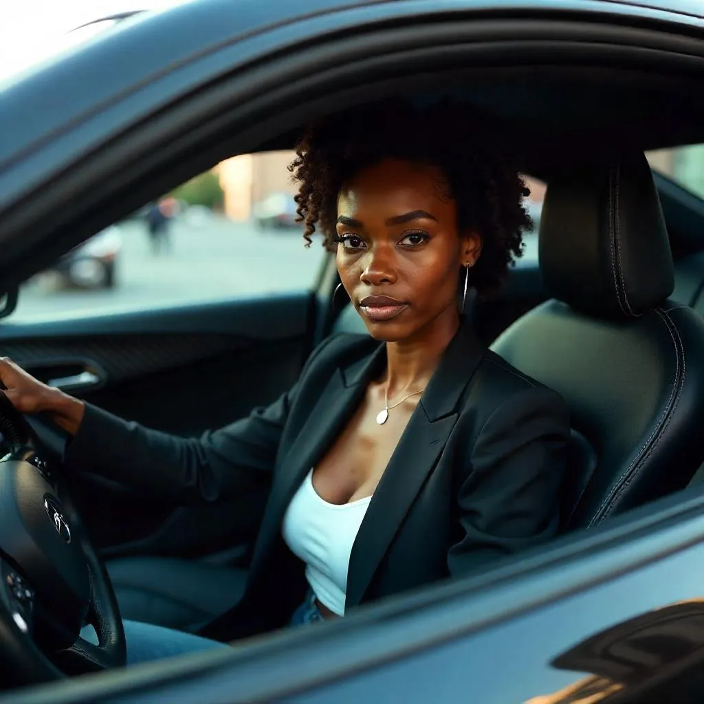 Stylish Black Girl in a Modern Car — Photorealistic Portrait