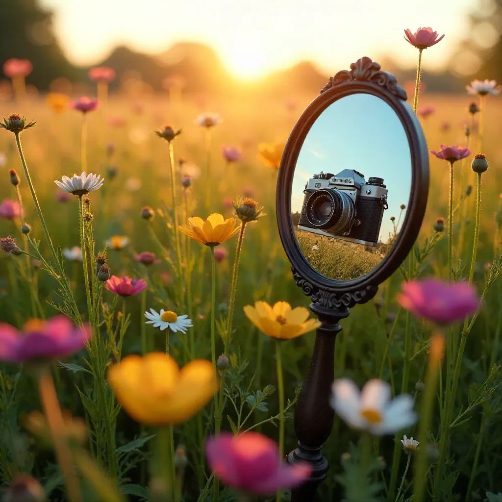 Mirrored Meadow: Camera Reflections among Wildflowers