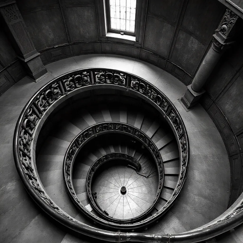 Monochrome Aerial of Istanbul's Spiral Staircase