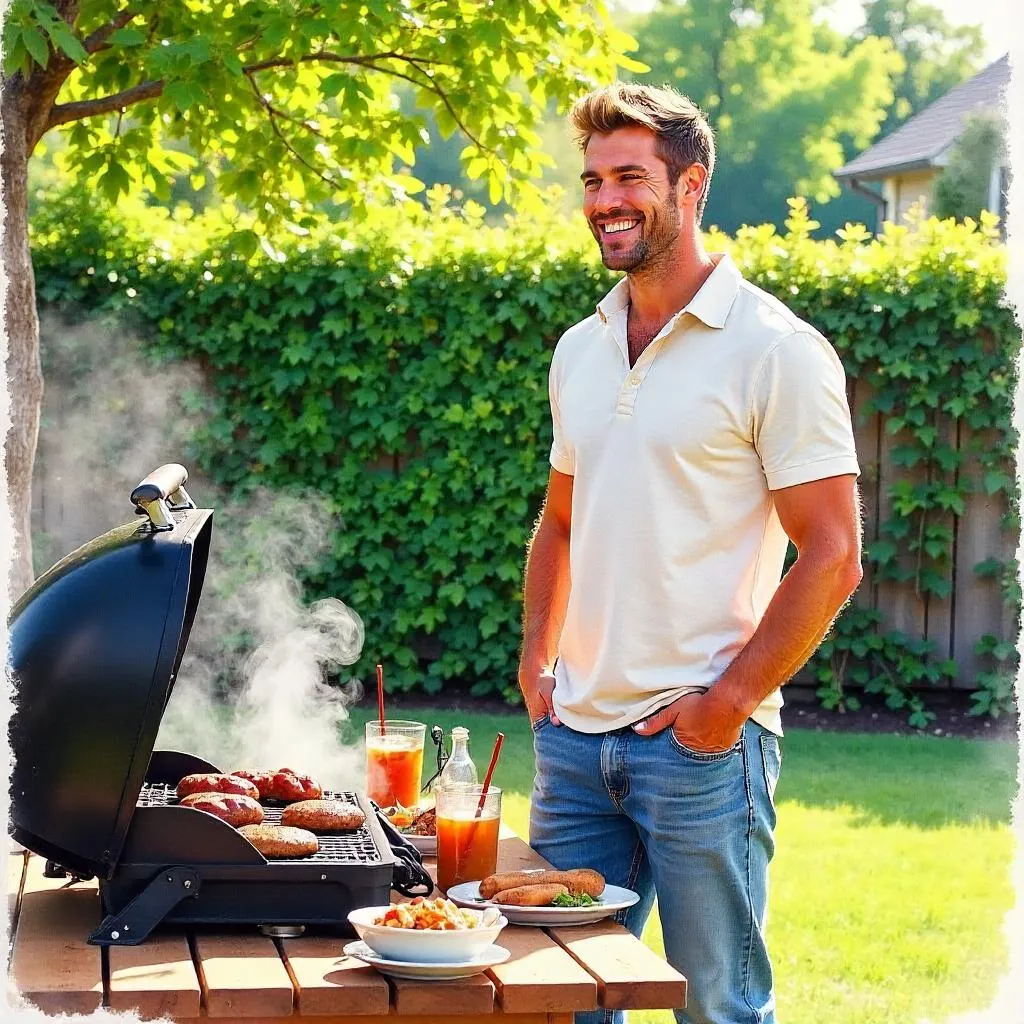 Watercolor Barbecue Portrait: Handsome Man