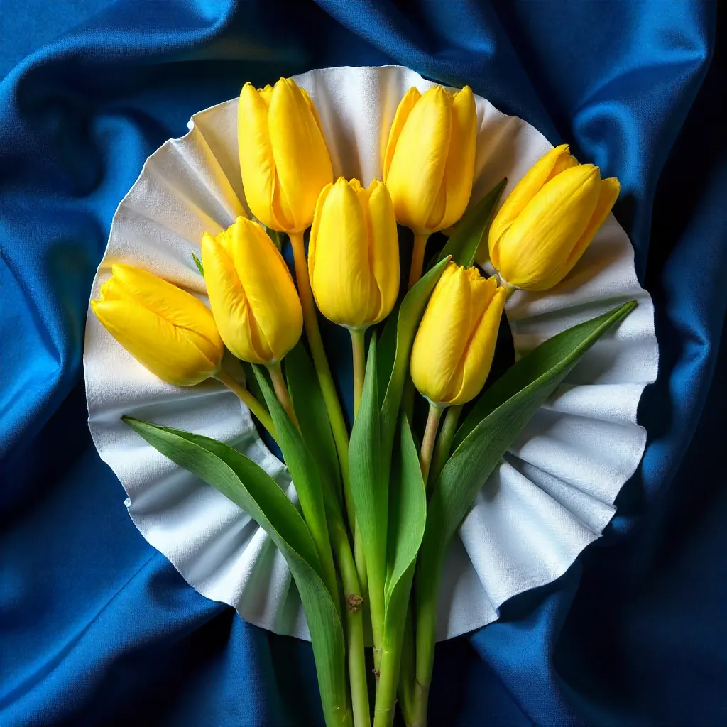Vintage Tulip Flat Lay on Blue Velvet with White Collar