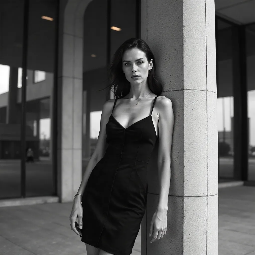 Monochrome Portrait by a Modern Column