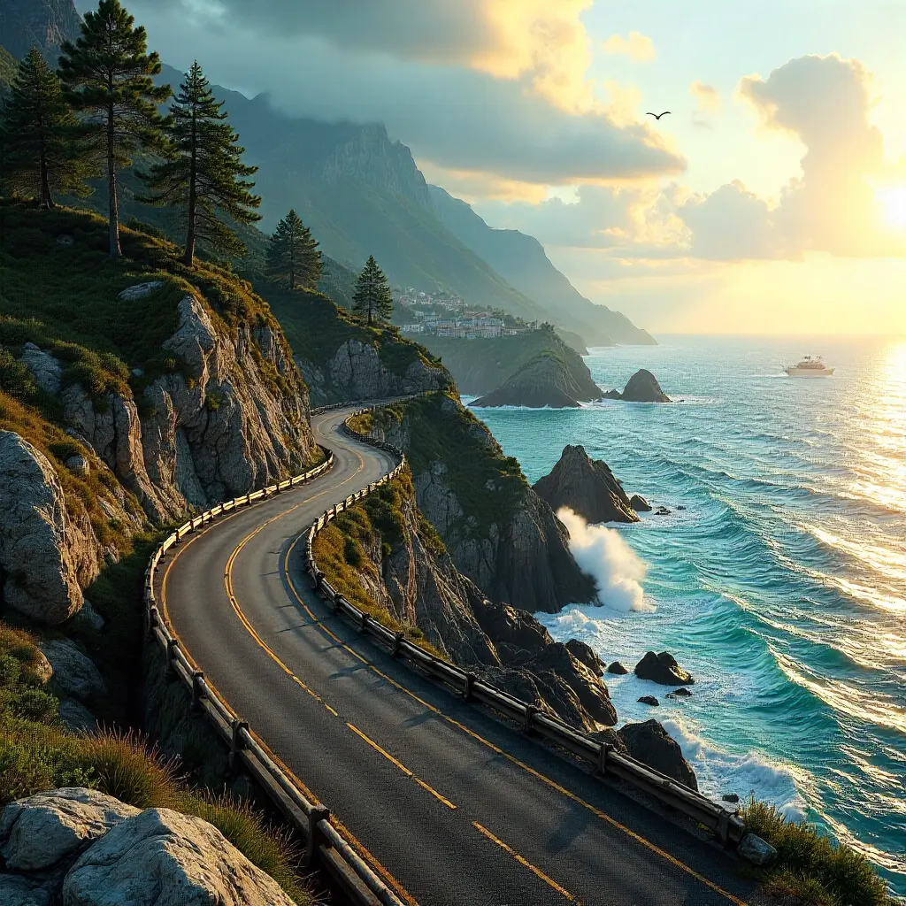 Winding Coastal Mountain Road by the Ocean