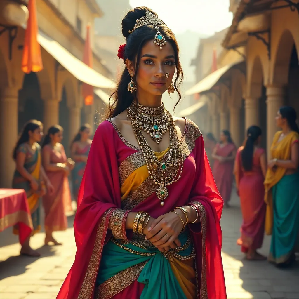 Vibrant Traditional Attire with Intricate Jewelry