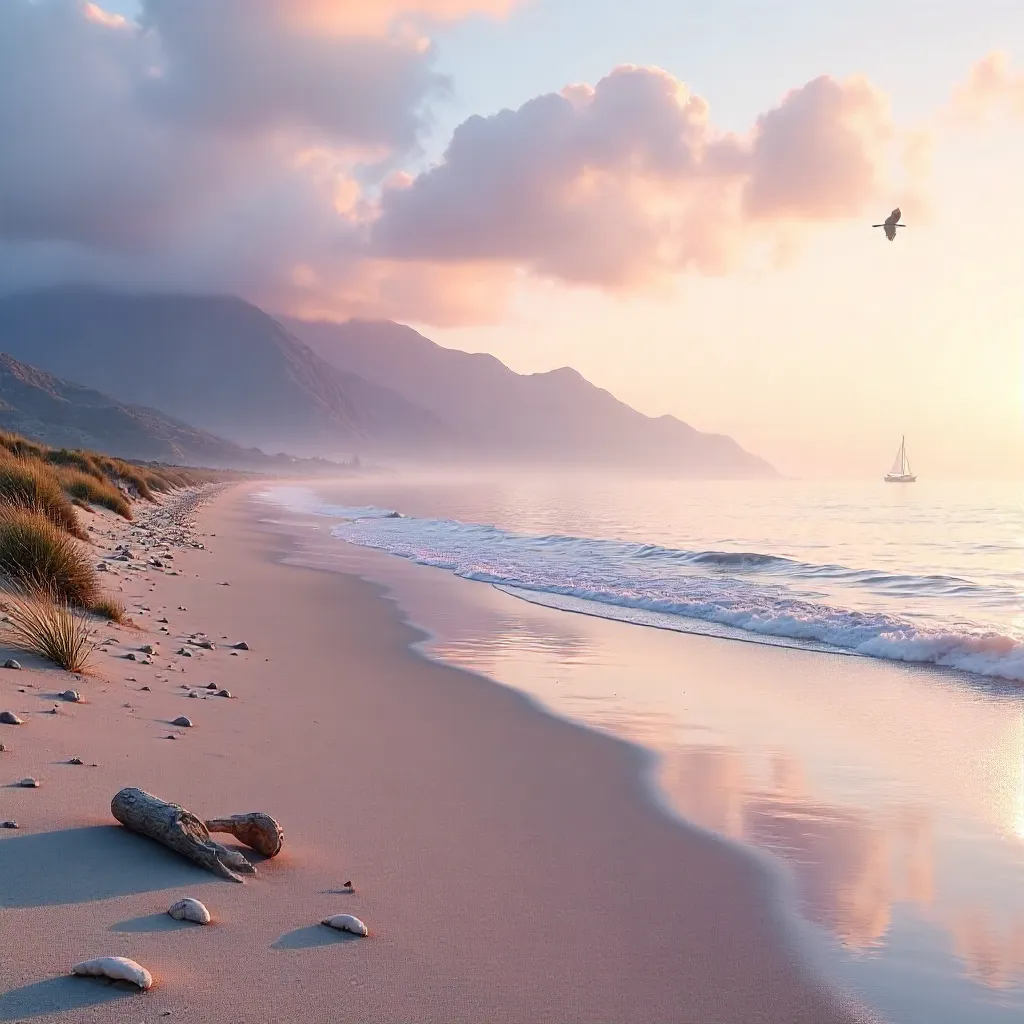 Mist-Kissed Coastal Landscape with Misty Peaks