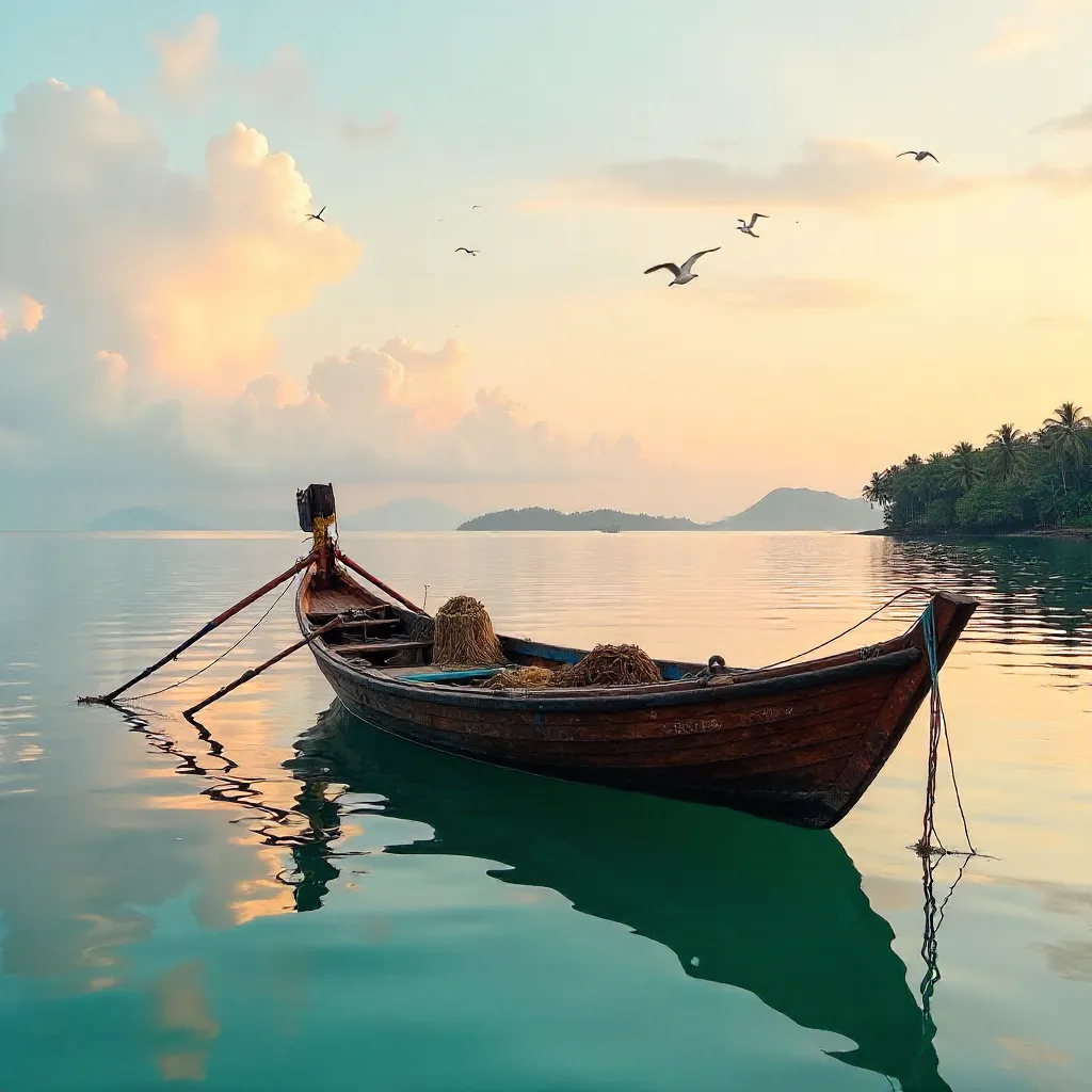 Serene Indonesian Jukung on a Calm Sea