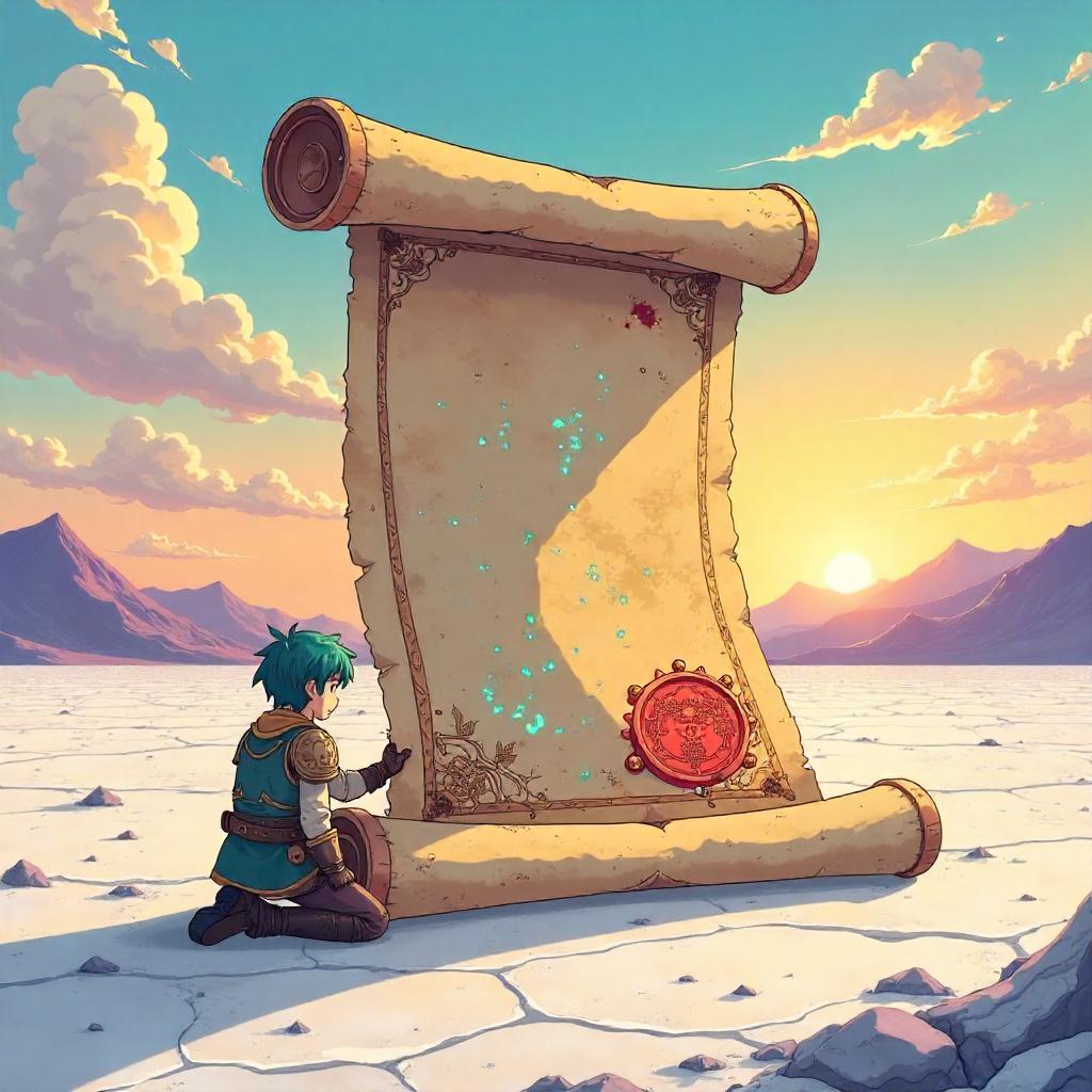 Ancient Scroll on a Salt Flat - Anime Style