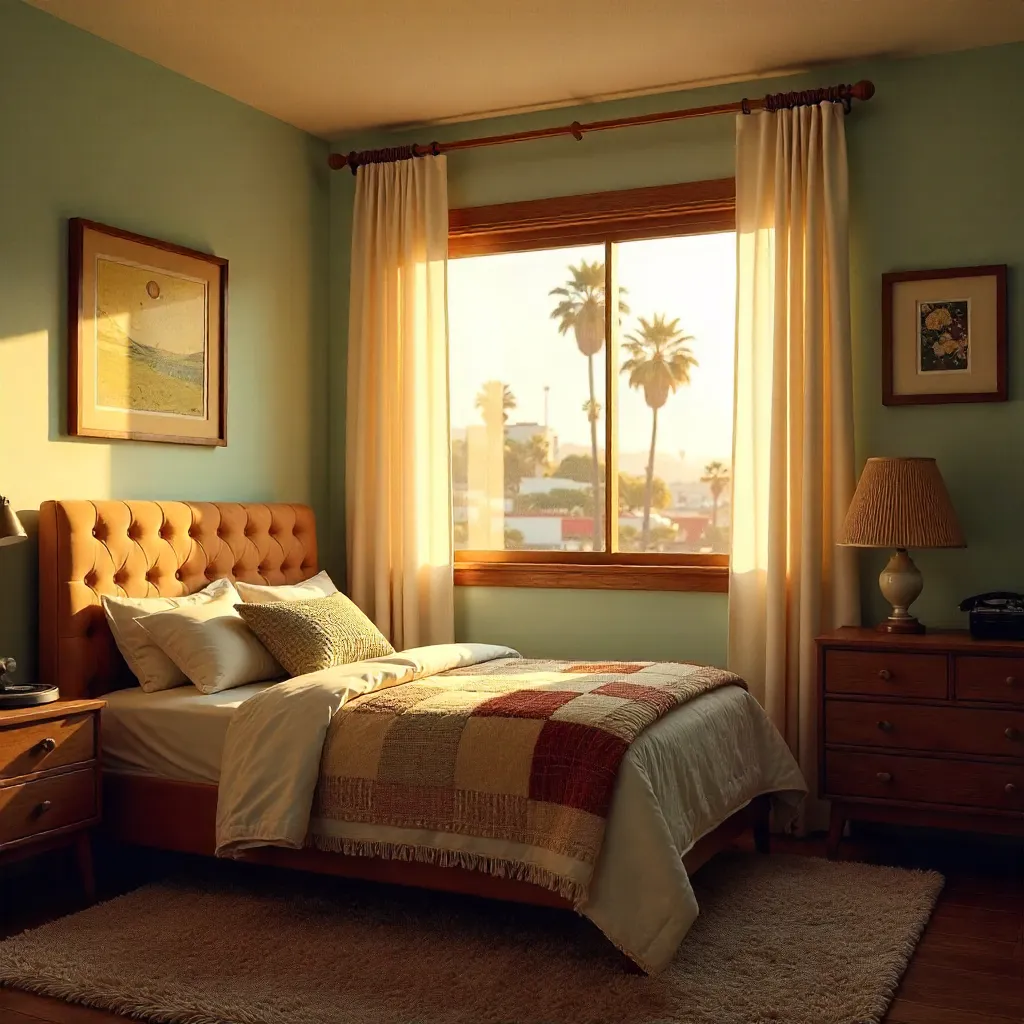 Sunlit Vintage LA Bedroom in Morning Light