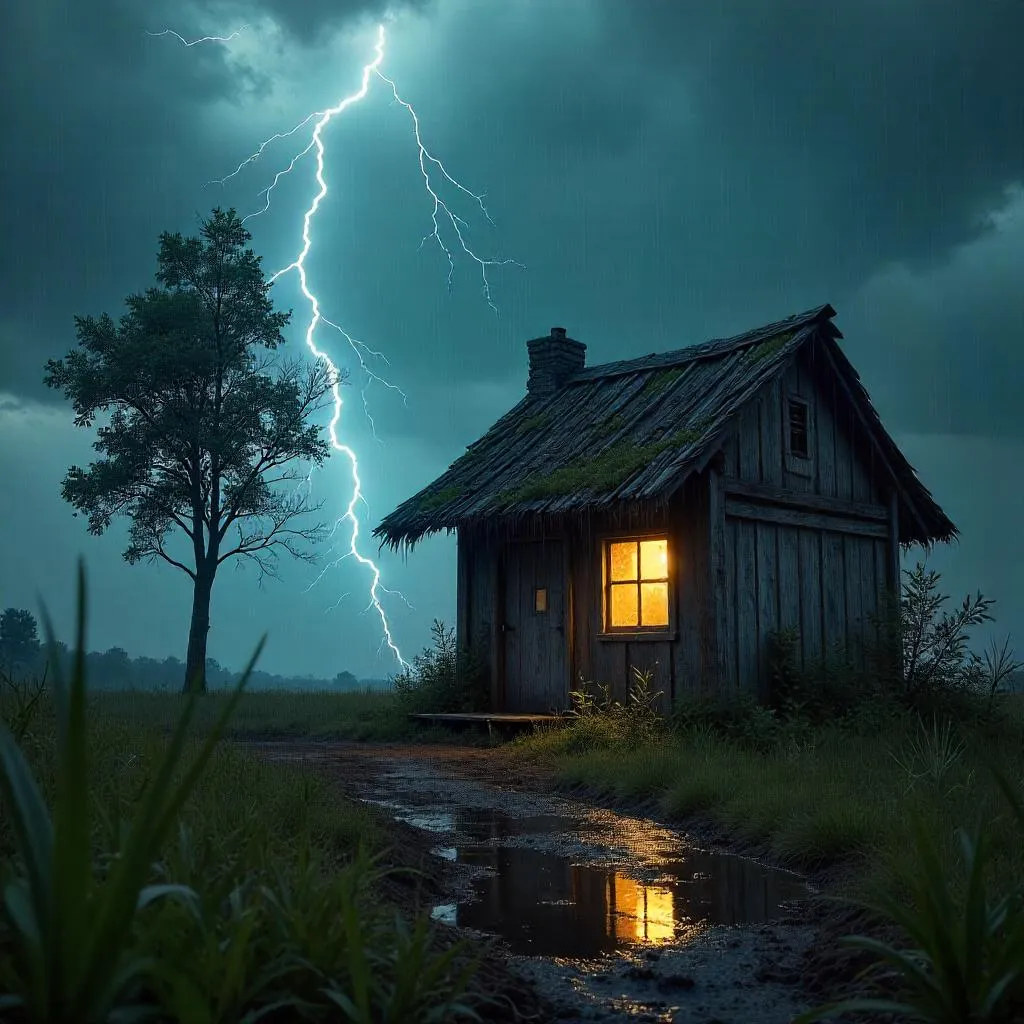 Thunderstorm Over a Photorealistic Rustic Hut