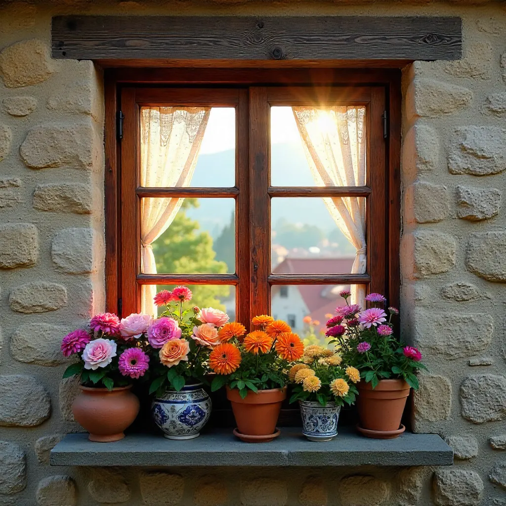 Vibrant Florals on a Rustic Tokat Window