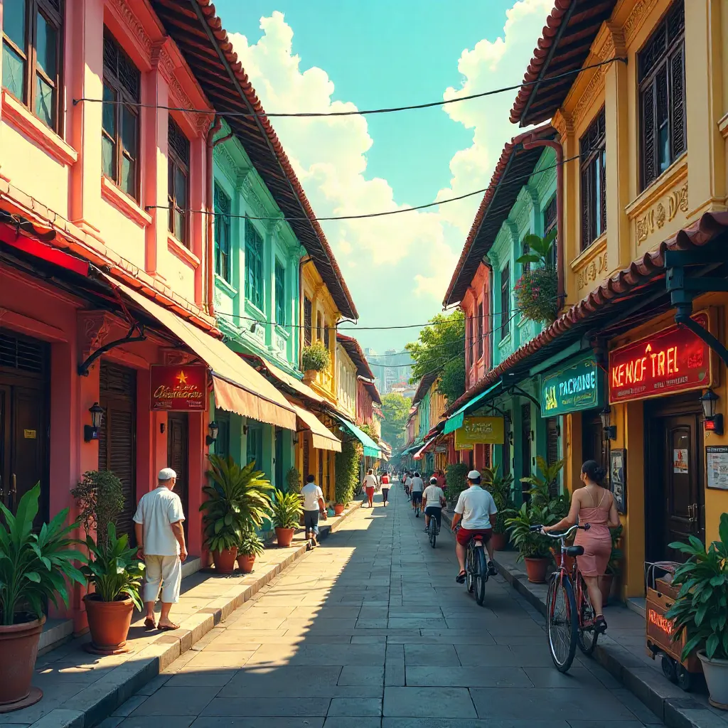 Vibrant Vintage Singapore Street Scene