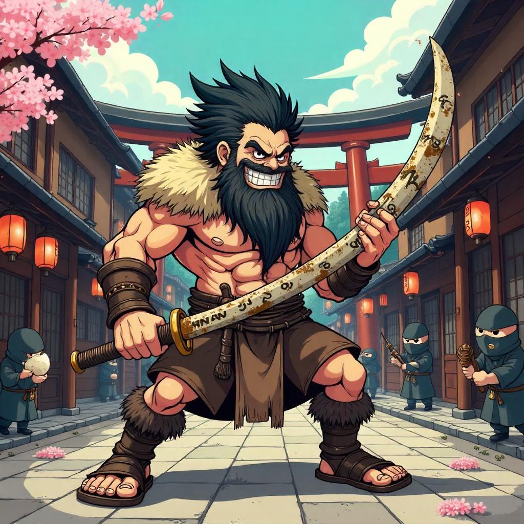 Cartoon Barbarian in Feudal Japan