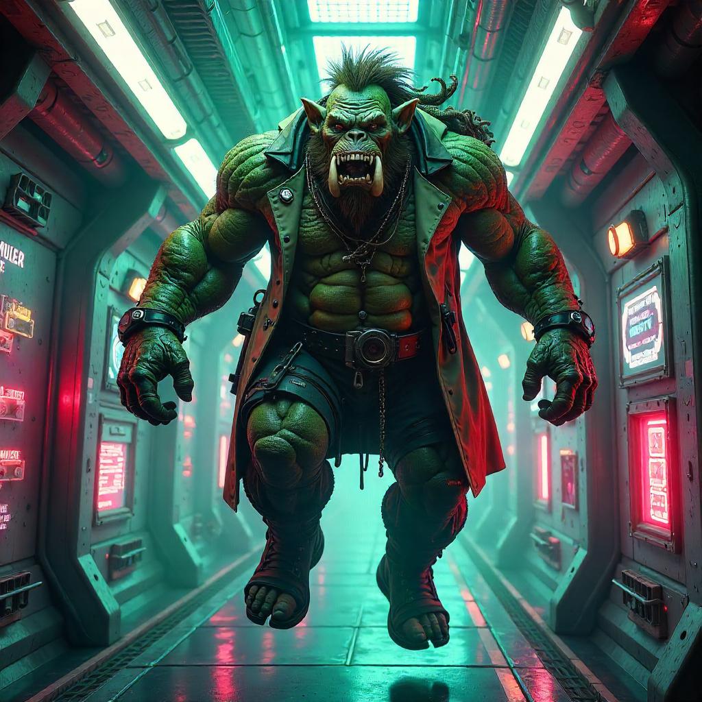 Zero-Gravity Troll in Neon Cyberpunk