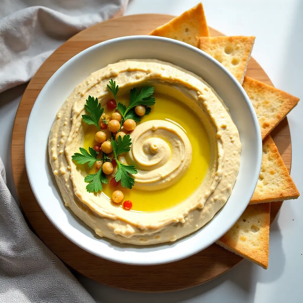 Flat-Lay Hummus with Crispy Chickpeas & Flatbread