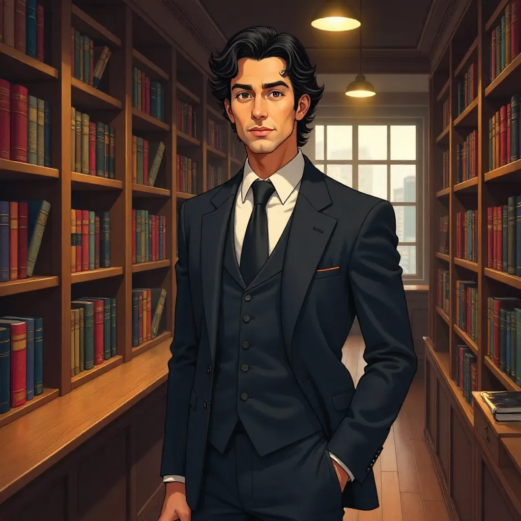 Elegant Latino Man in a Cozy Bookstore