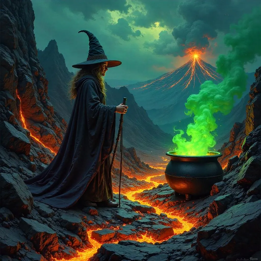 Witch in a Volcanic Crater - Oil Painting