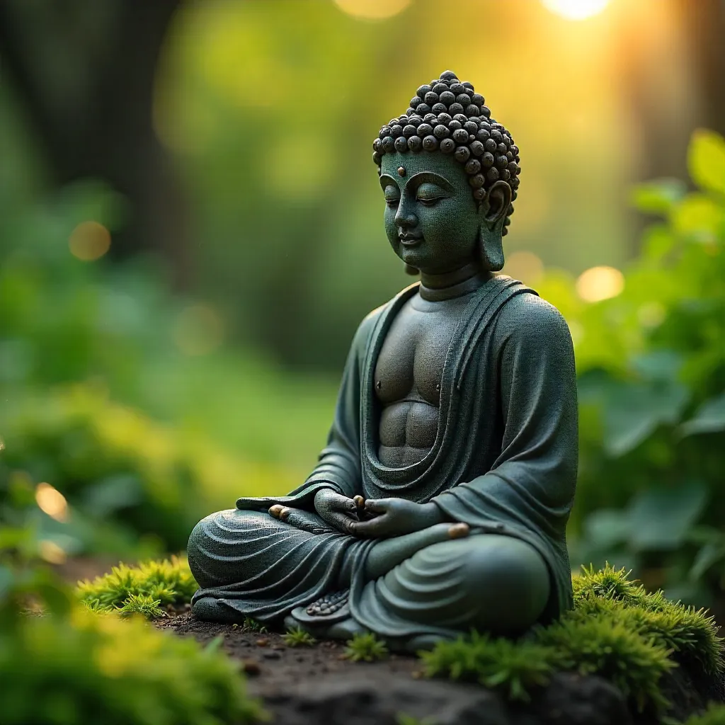 Serene Buddha Amid Emerald Green Backdrop