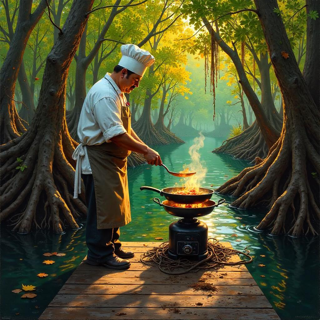 The Mangrove Chef: An Oil Painting Scene
