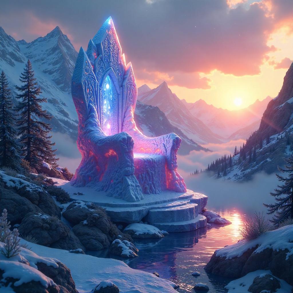 Crystal Throne in a Mountain Valley - Digital Art