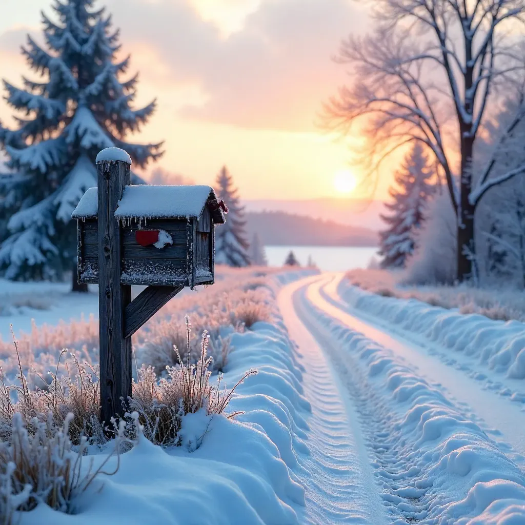 Tranquil Winter Mailbox in Frosty Morning Light