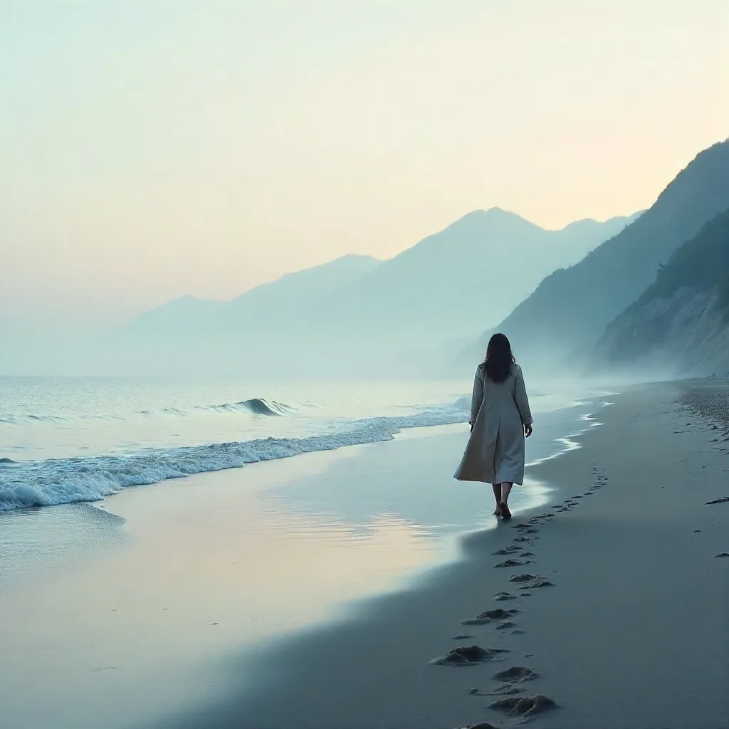 Mist-Wrapped Solitude on a Seaside Dawn