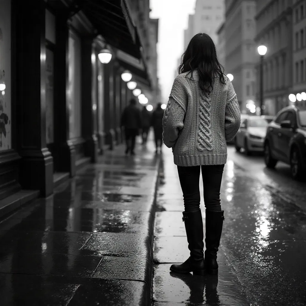 Monochrome Street Style: Knitted Sweater & Boots