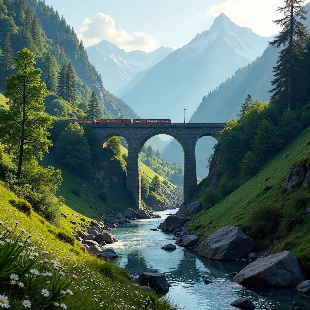 Serene Austrian Mountain Viaduct Amid Greenery