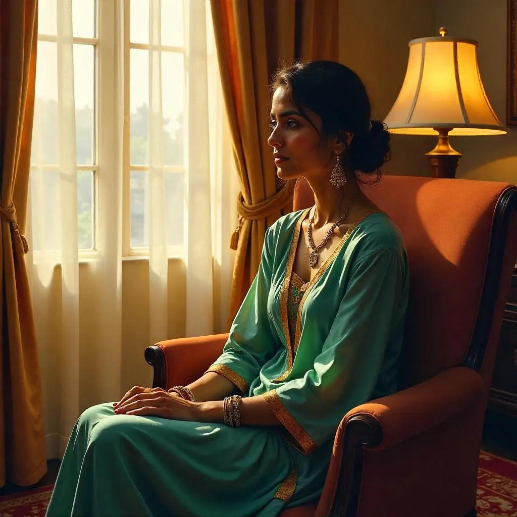 Oil Portrait of a Young Indian Woman in a Hotel Room