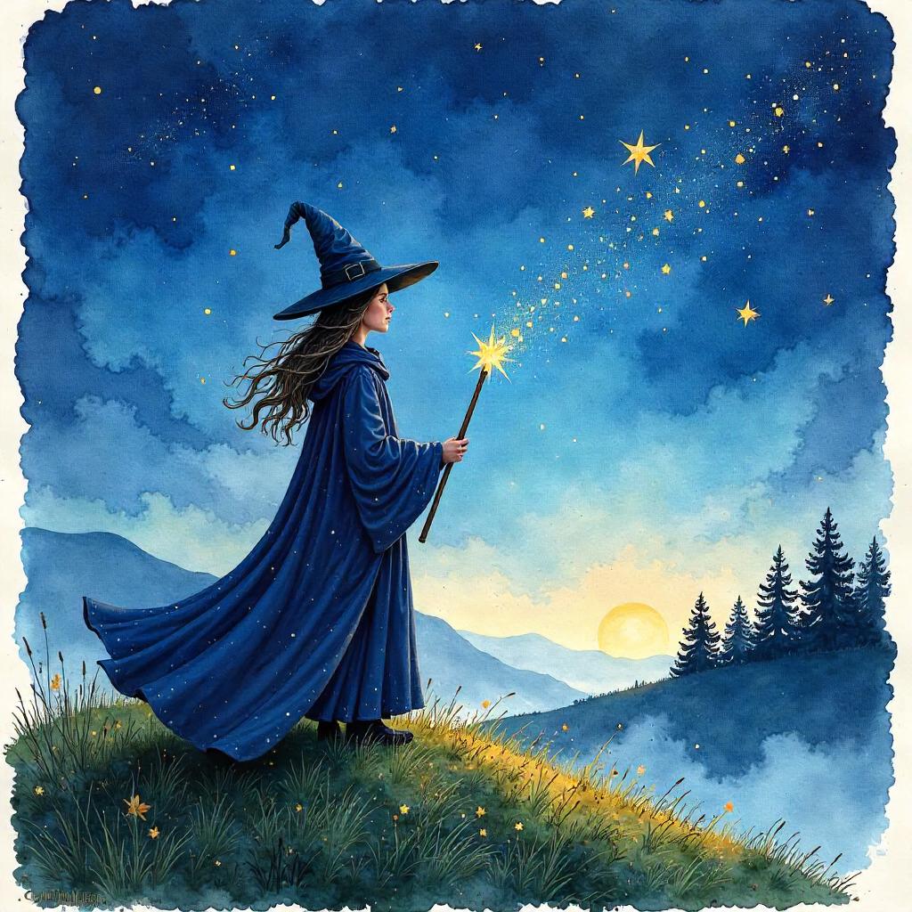 Moonlit Witch in a Meteor Shower