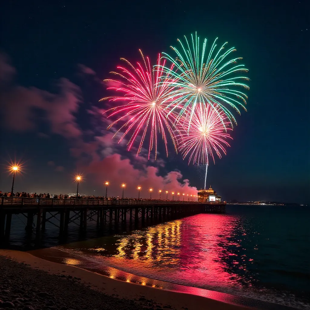 Fireworks over Bournemouth Pier at Night