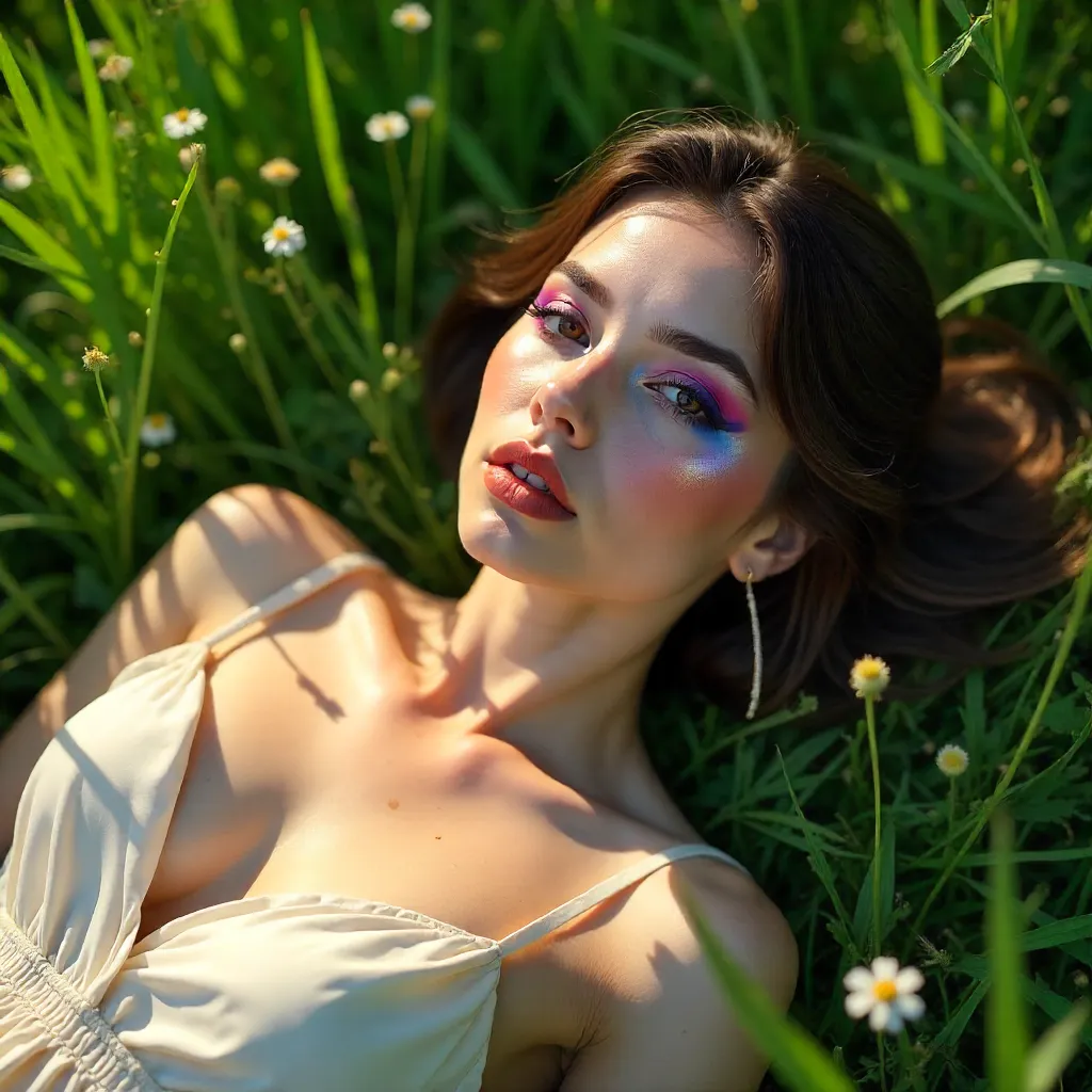 Sunlit Meadow Artistry: Vibrant Makeup Portrait