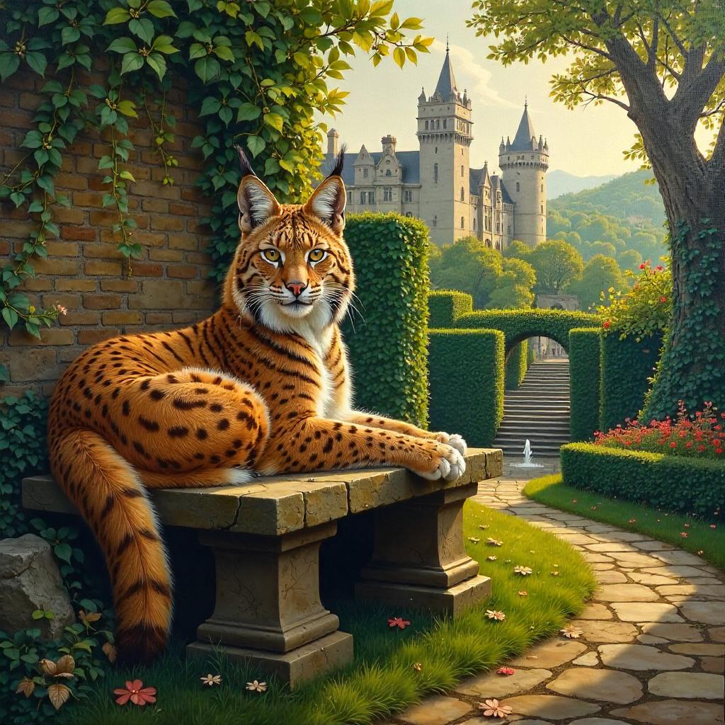 Lynx in Castle Gardens - Oil Painting