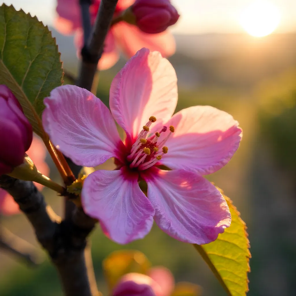 Napa Valley Pink Peach Blossoms Close-Up