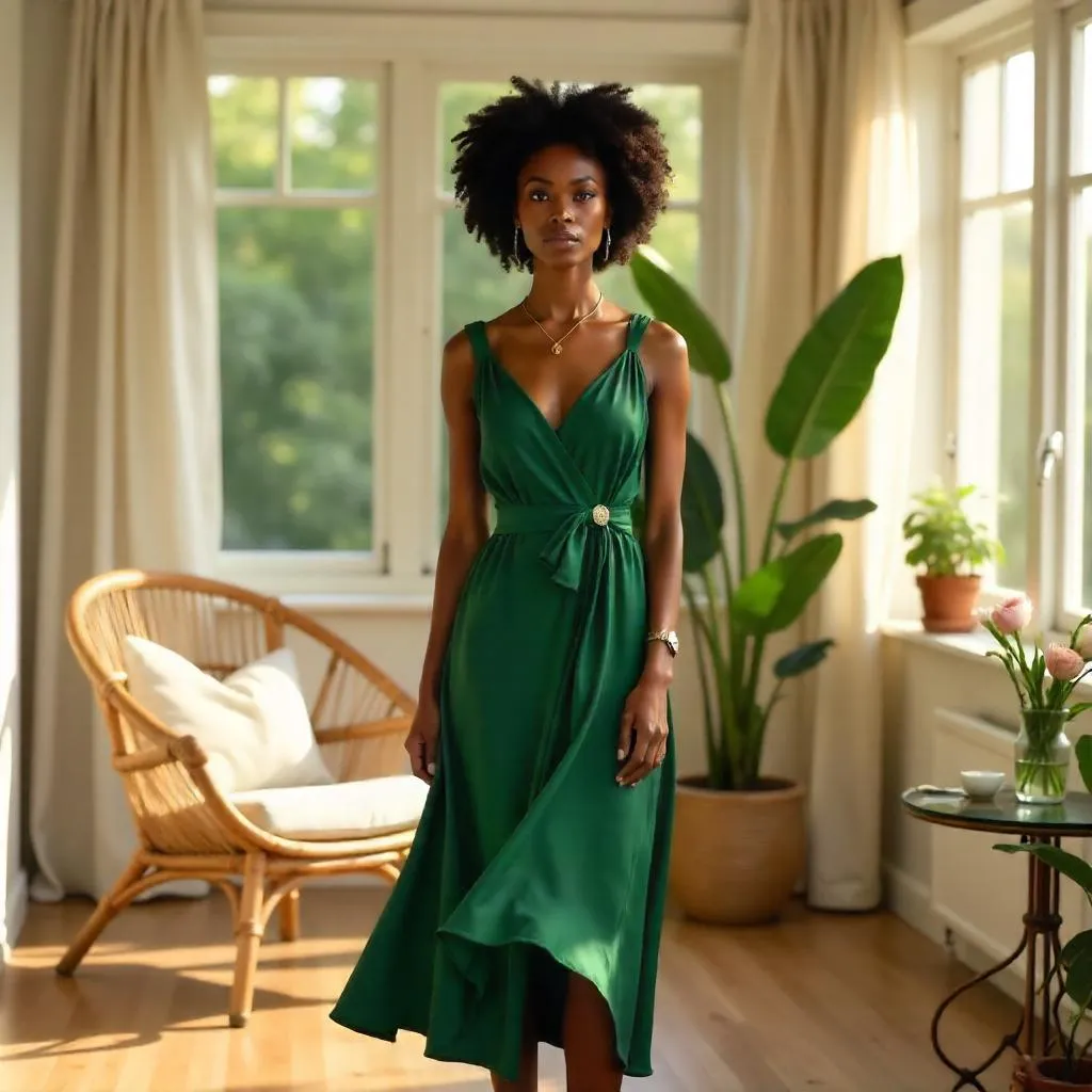 Elegant Black Woman in a Sunlit Sunroom