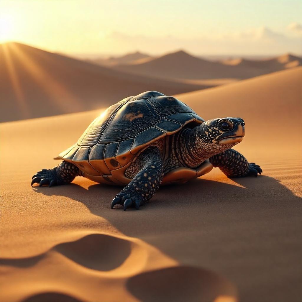 Photorealistic Turtle Amid Desert Sand Dunes