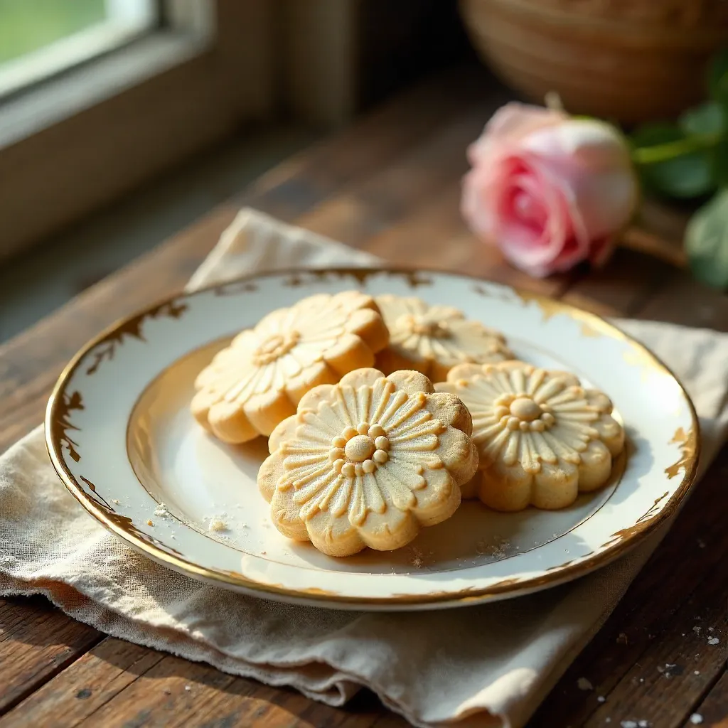 Floral Embossed Cookies on a Vintage Plate