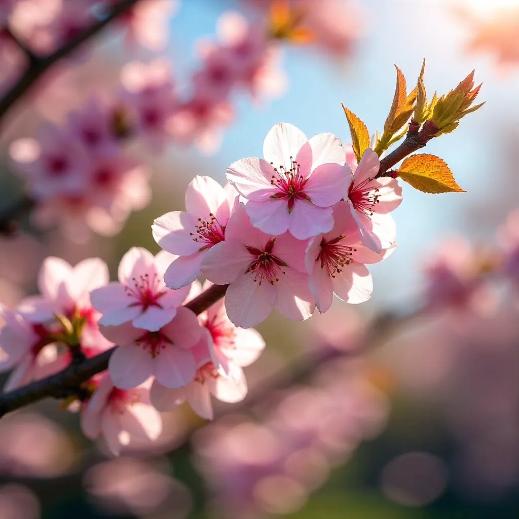 Delicate Cherry Blossom Branches in Springtime